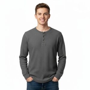 Buffalo David Bitton Charcoal Long Sleeve Henley Shirt Size L Casual Essential